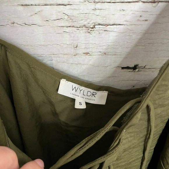 73. Wylder green  blouse tank top lace up size small - Picture 3 of 7